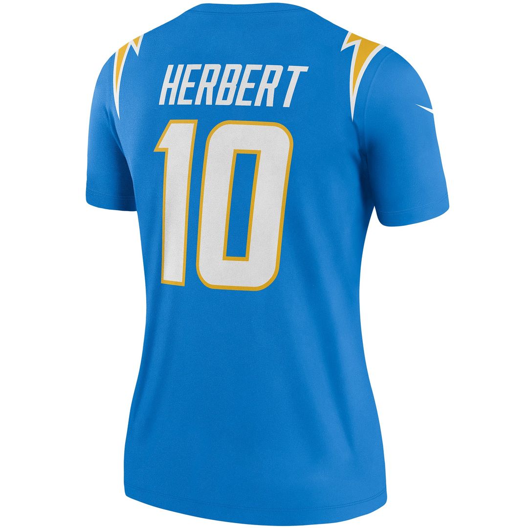 Women's Nike Los Angeles Chargers Justin Herbert Powder Blue Legend Player NFL Performance Top