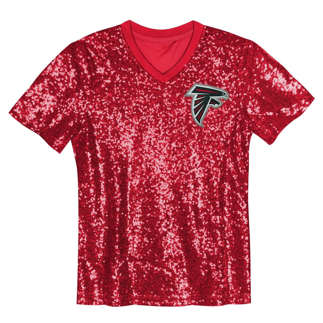 Girls' Youth Atlanta Falcons Bijan Robinson Red Sequin V-Neck Fashion NFL Jersey