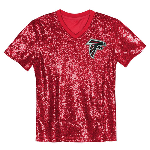 Girls' Youth Atlanta Falcons Bijan Robinson Red Sequin V-Neck Fashion NFL Jersey
