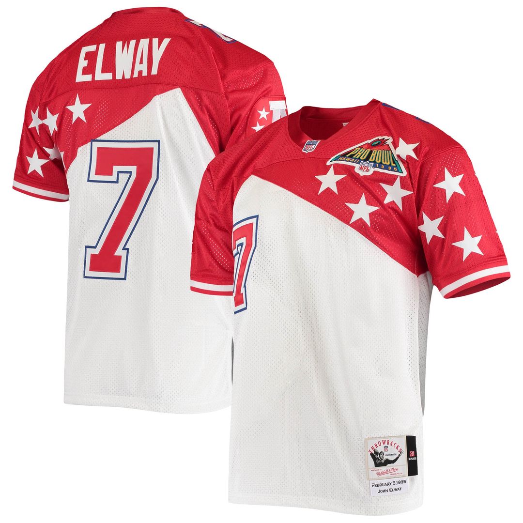 Men's Mitchell & Ness Denver Broncos White/Red John Elway AFC 1995 Pro Bowl Authentic NFL Jersey