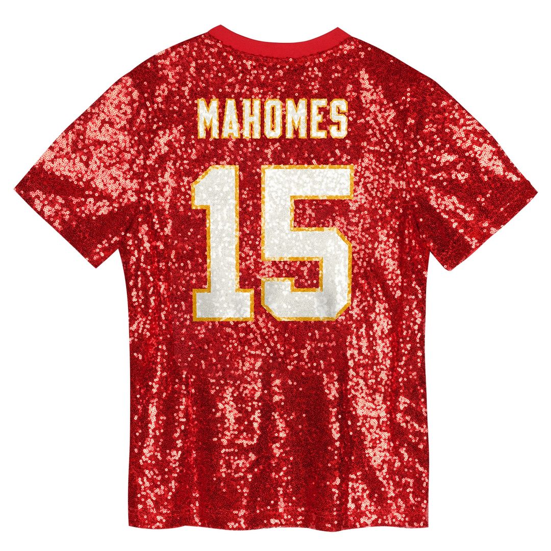 Girls' Youth Kansas City Chiefs Patrick Mahomes Red Sequin V-Neck Fashion NFL Jersey