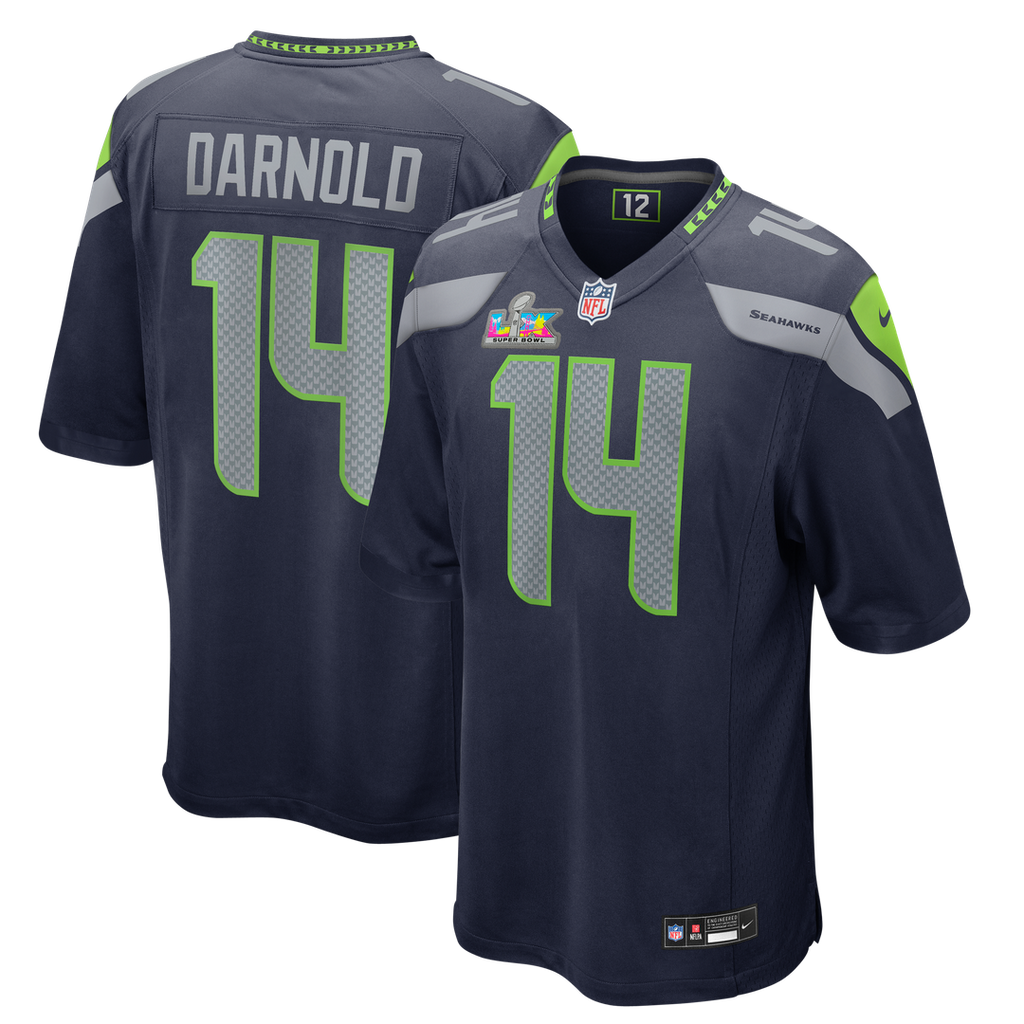 Men's Nike Seattle Seahawks Sam Darnold College Navy Super Bowl LX Patch Game NFL Jersey