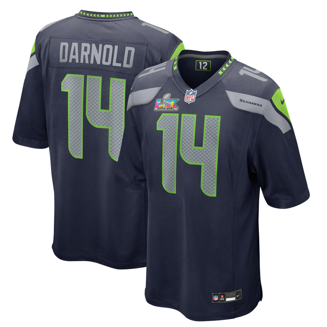 Men's Nike Seattle Seahawks Sam Darnold College Navy Super Bowl LX Patch Game NFL Jersey
