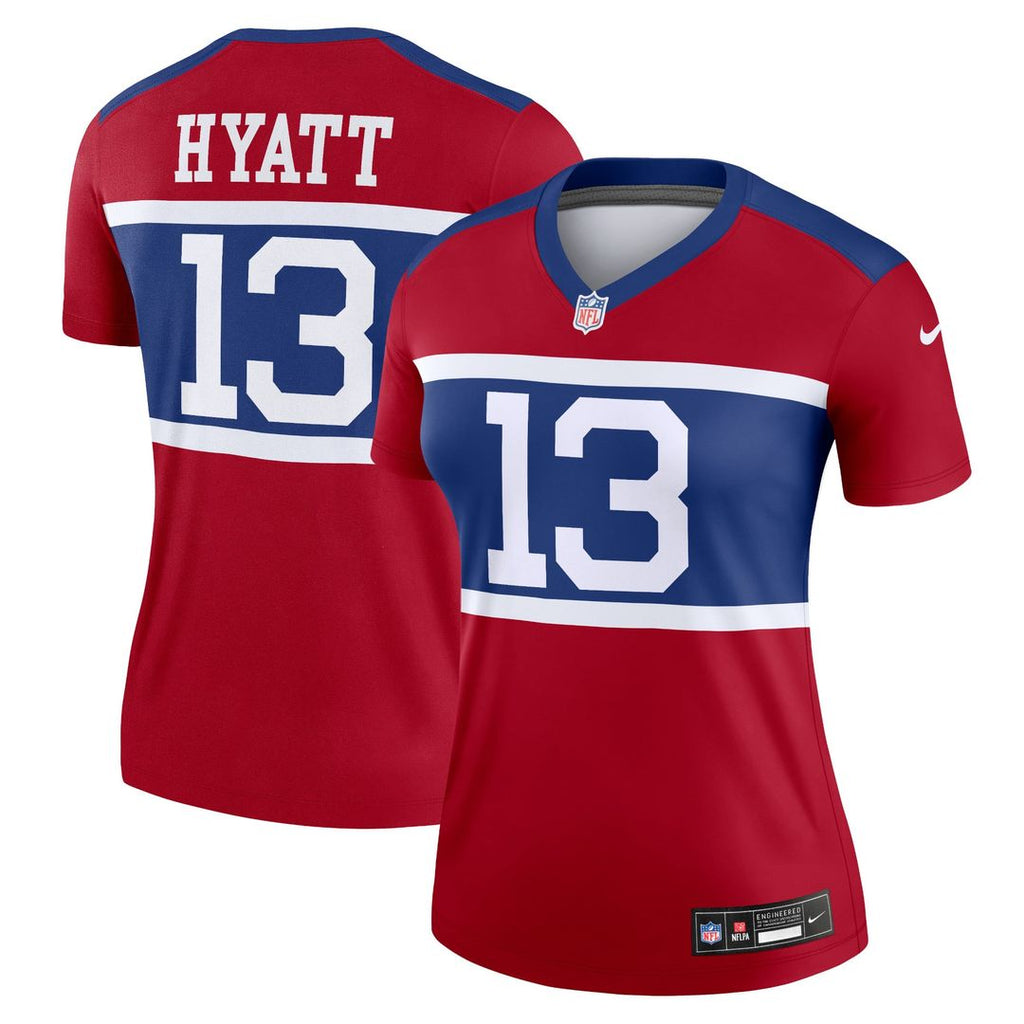 Women's Nike New York Giants Jalin Hyatt Red Alternate Legend Player NFL Performance Top