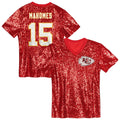 Girls' Youth Kansas City Chiefs Patrick Mahomes Red Sequin V-Neck Fashion NFL Jersey