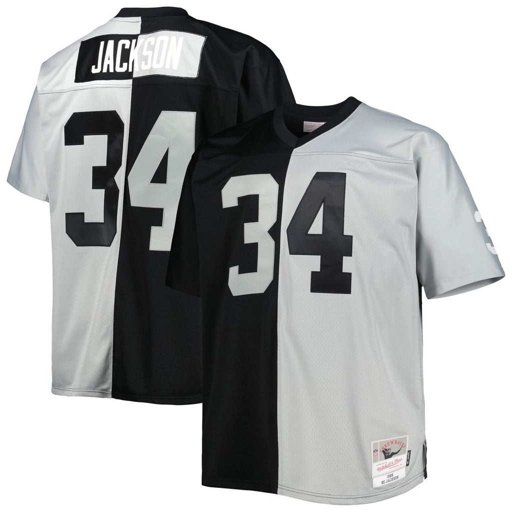 Men's Big & Tall Mitchell & Ness Las Vegas Raiders Bo Jackson Black/Silver Split Legacy Retired Player Replica NFL Jersey