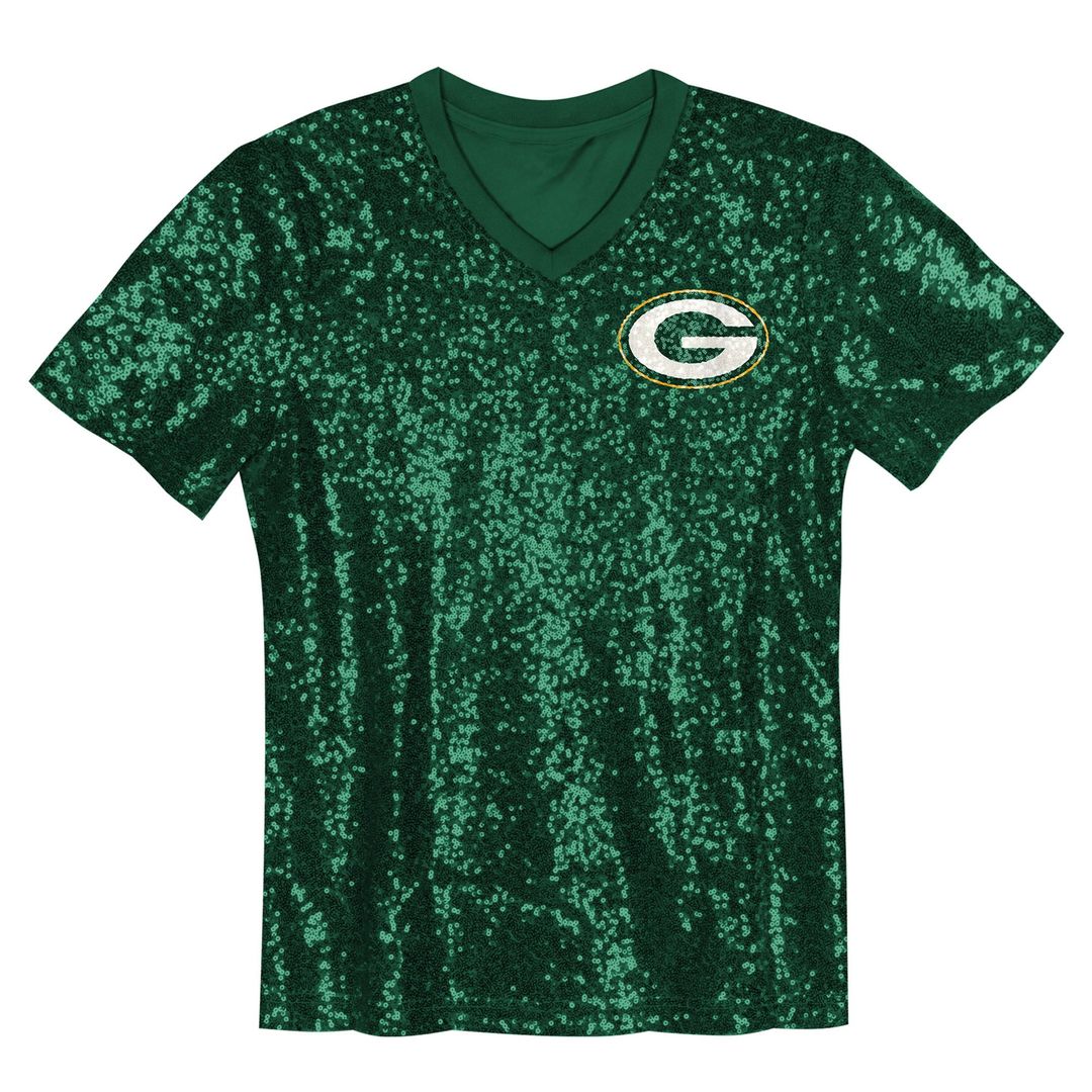 Girls' Youth Green Bay Packers Jordan Love Green Sequin V-Neck Fashion NFL Jersey