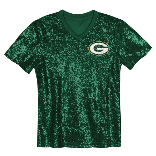 Girls' Youth Green Bay Packers Jordan Love Green Sequin V-Neck Fashion NFL Jersey