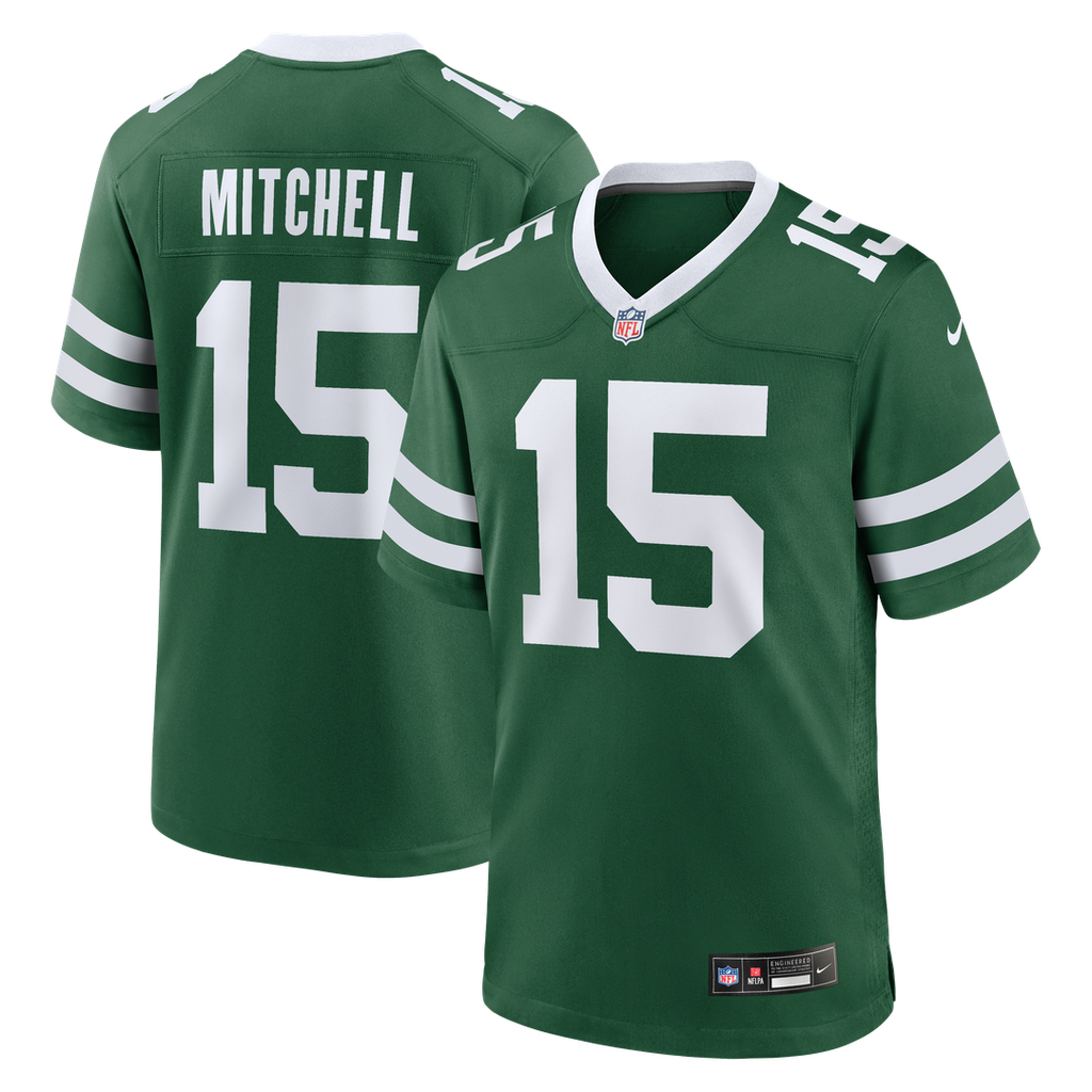 Men's Nike New York Jets Adonai Mitchell Legacy Green Team Game NFL Jersey