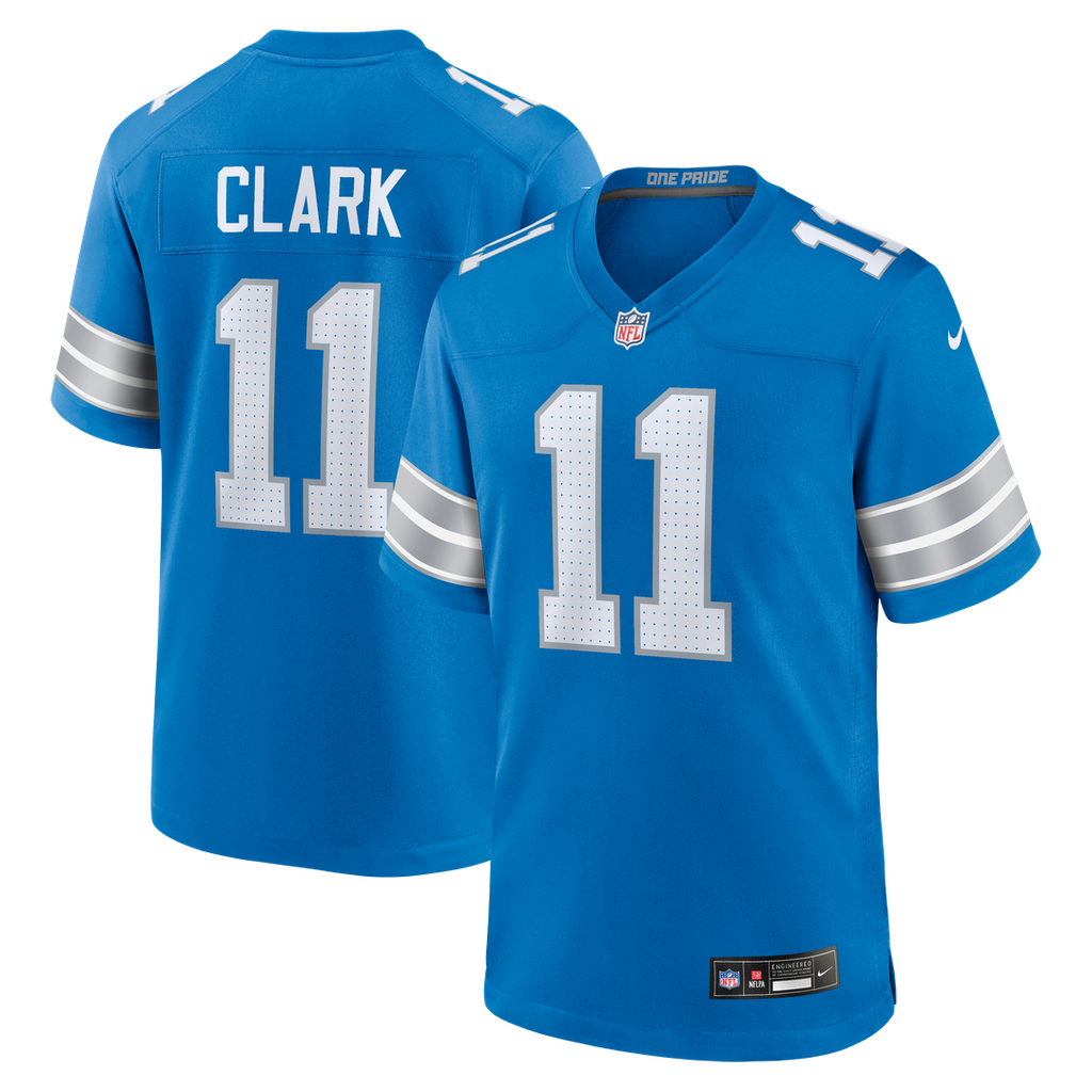 Men's Nike Detroit Lions Damone Clark Blue Team Game NFL Jersey