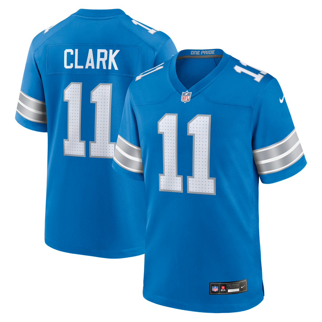 Men's Nike Detroit Lions Damone Clark Blue Team Game NFL Jersey