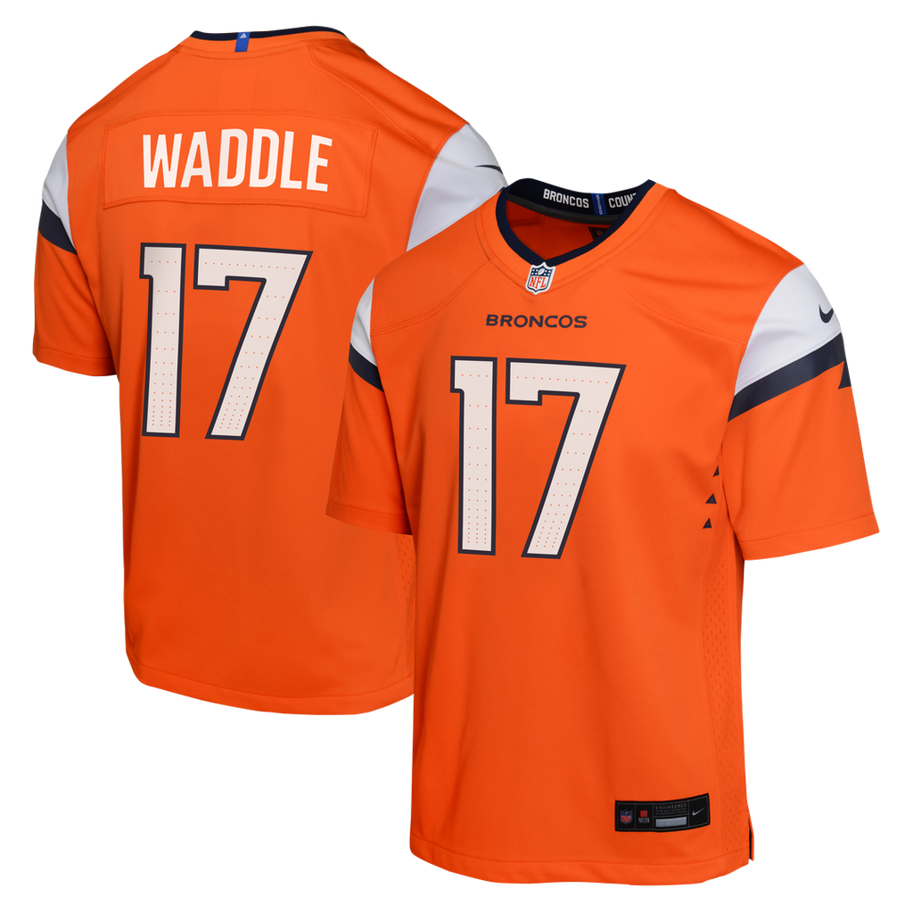 Youth Nike Denver Broncos Jaylen Waddle Orange Game NFL Jersey