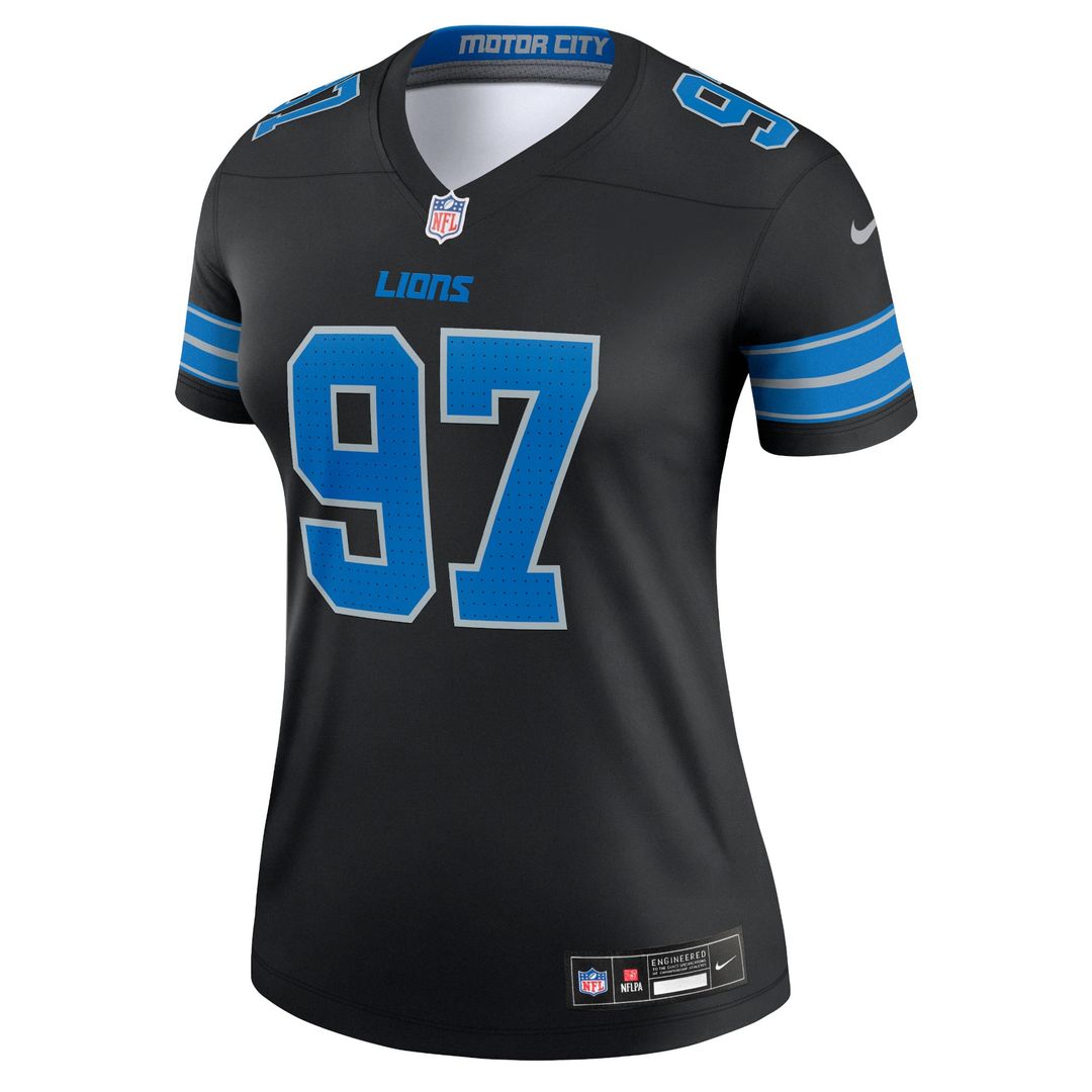 Women's Nike Detroit Lions Aidan Hutchinson Black Alternate Legend Player NFL Performance Top