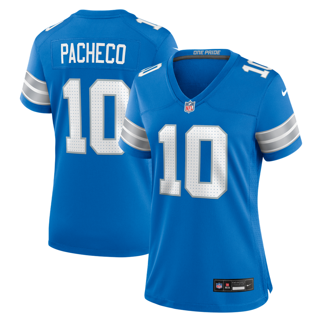 Women's Nike Detroit Lions Isiah Pacheco Blue Team Game NFL Jersey