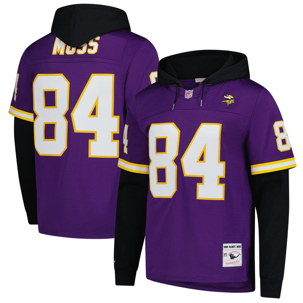 Men's Mitchell & Ness Minnesota Vikings Randy Moss Purple Player Name & Number Hoodie Legacy NFL Jersey