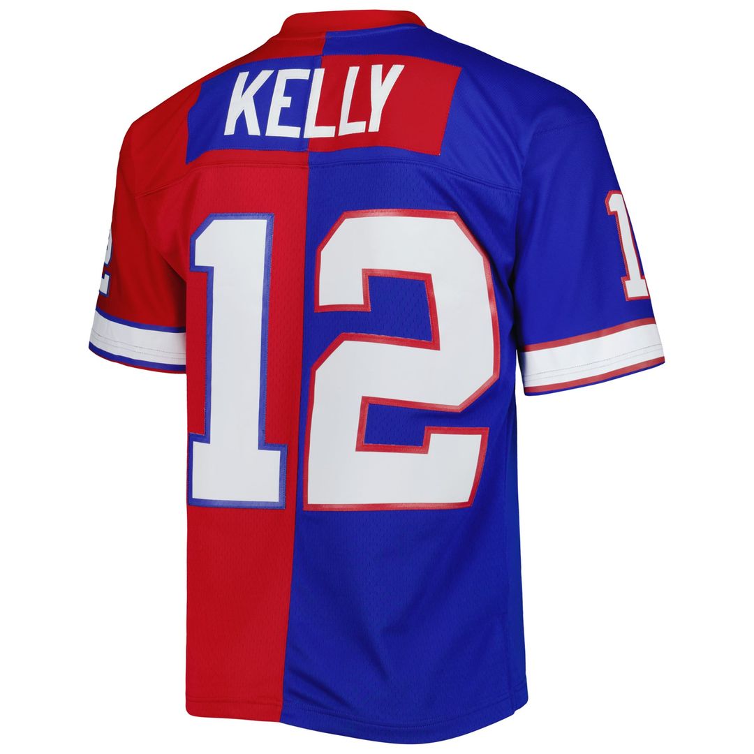 Men's Mitchell & Ness Buffalo Bills Jim Kelly Royal/Red 1990 Split Legacy Replica NFL Jersey
