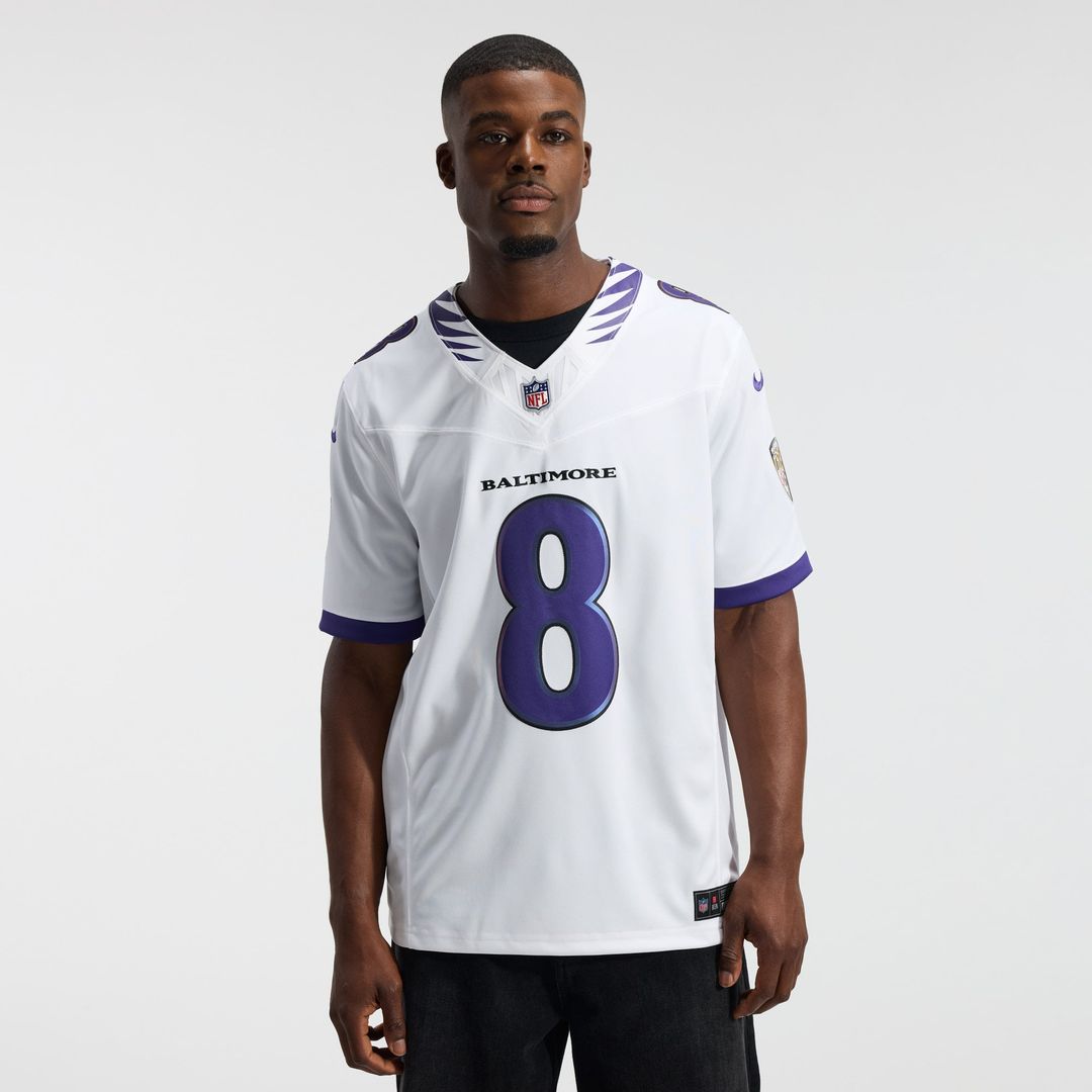 Men's Nike Baltimore Ravens Lamar Jackson White Vapor F.U.S.E. Stitched Limited NFL Jersey
