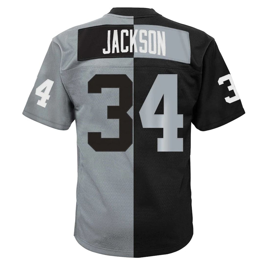 Men's Big & Tall Mitchell & Ness Las Vegas Raiders Bo Jackson Black/Silver Split Legacy Retired Player Replica NFL Jersey