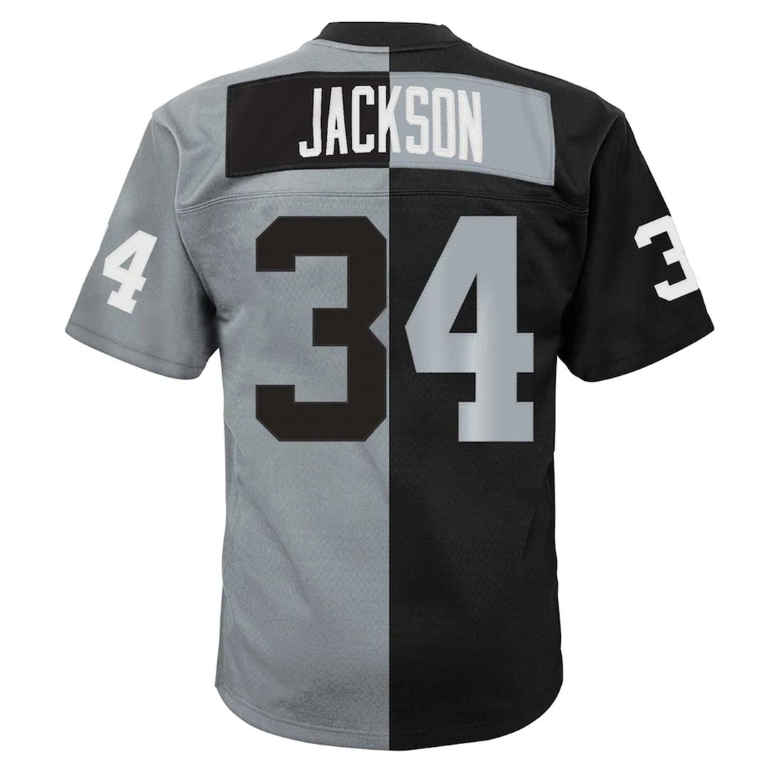 Men's Big & Tall Mitchell & Ness Las Vegas Raiders Bo Jackson Black/Silver Split Legacy Retired Player Replica NFL Jersey