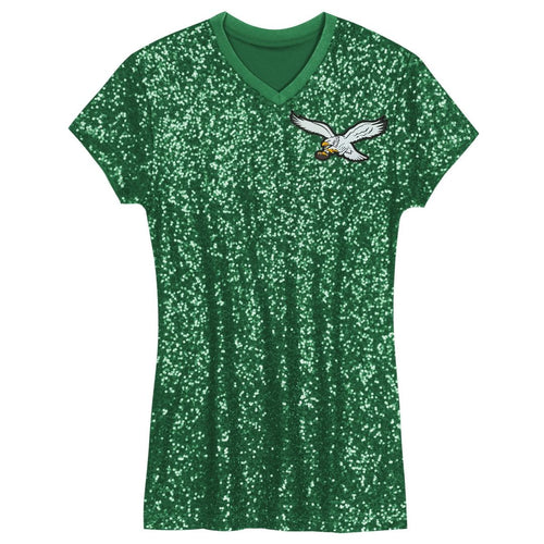 Girls' Youth Philadelphia Eagles Jalen Hurts Kelly Green Sequin Player Name & Number V-Neck Dress NFL Jersey