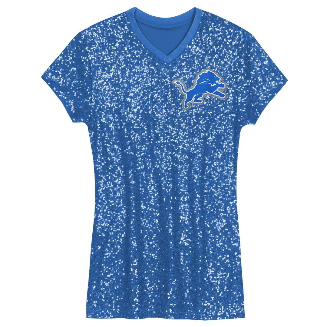 Girls' Youth Detroit Lions Aidan Hutchinson Blue Sequin Player Name & Number V-Neck Dress NFL Jersey