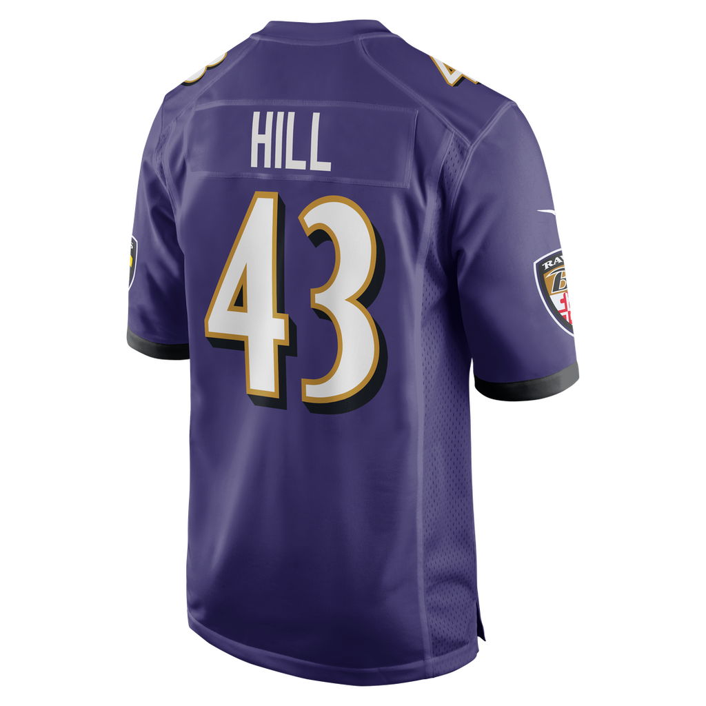 Men's Nike Baltimore Ravens Justice Hill Purple Game NFL Jersey