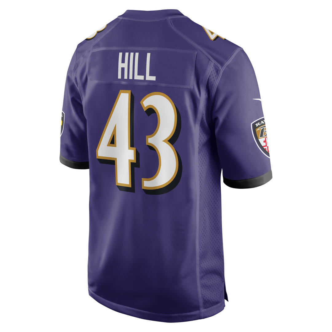 Men's Nike Baltimore Ravens Justice Hill Purple Game NFL Jersey