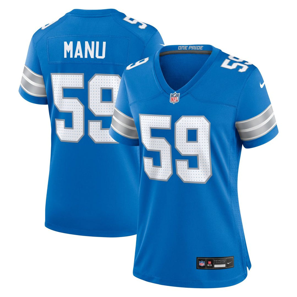 Women's Nike Detroit Lions Giovanni Manu Blue Team Game NFL Jersey