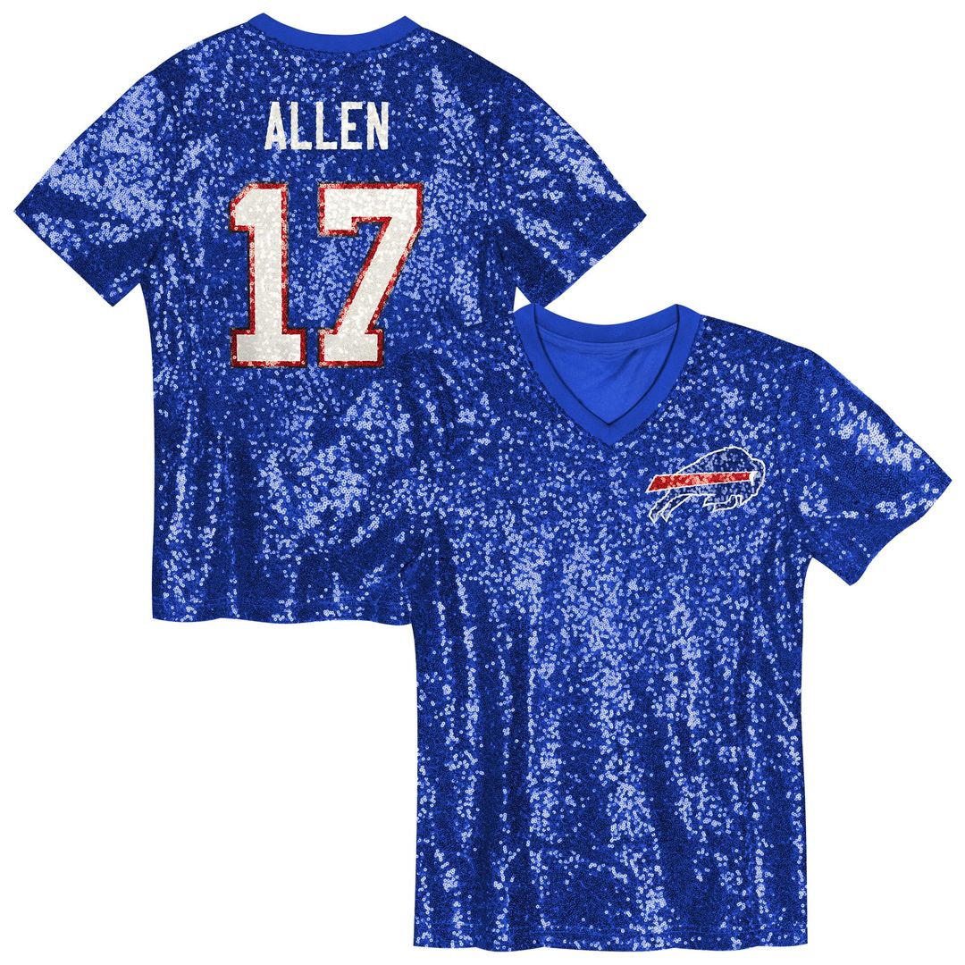 Girls' Youth Buffalo Bills Josh Allen Royal Sequin V-Neck Fashion NFL Jersey