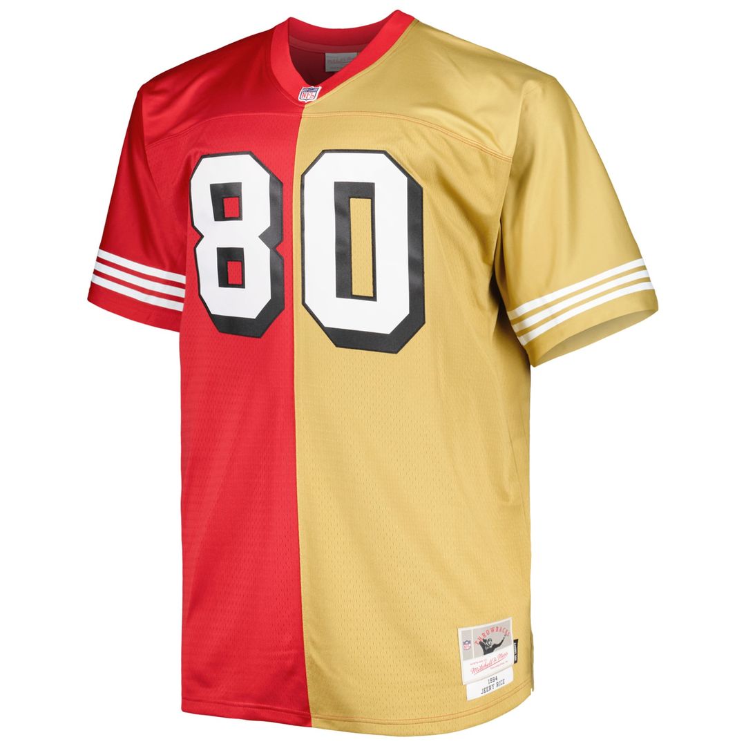 Men's Big & Tall Mitchell & Ness San Francisco 49ers Jerry Rice Scarlet/Gold Split Legacy Retired Player Replica NFL Jersey