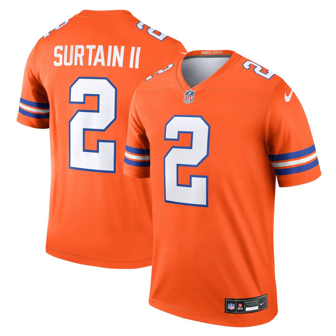 Men's Nike Denver Broncos Patrick Surtain II Orange Legend Player NFL Performance Top
