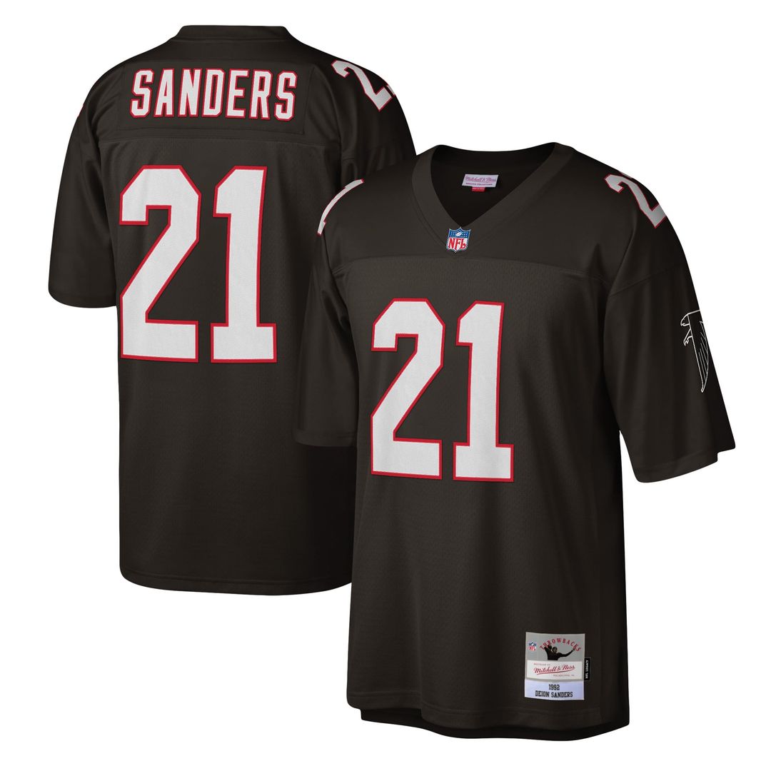 Men's Mitchell & Ness Atlanta Falcons Deion Sanders White Legacy Replica NFL Jersey