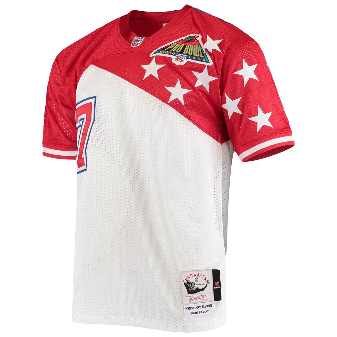 Men's Mitchell & Ness Denver Broncos White/Red John Elway AFC 1995 Pro Bowl Authentic NFL Jersey