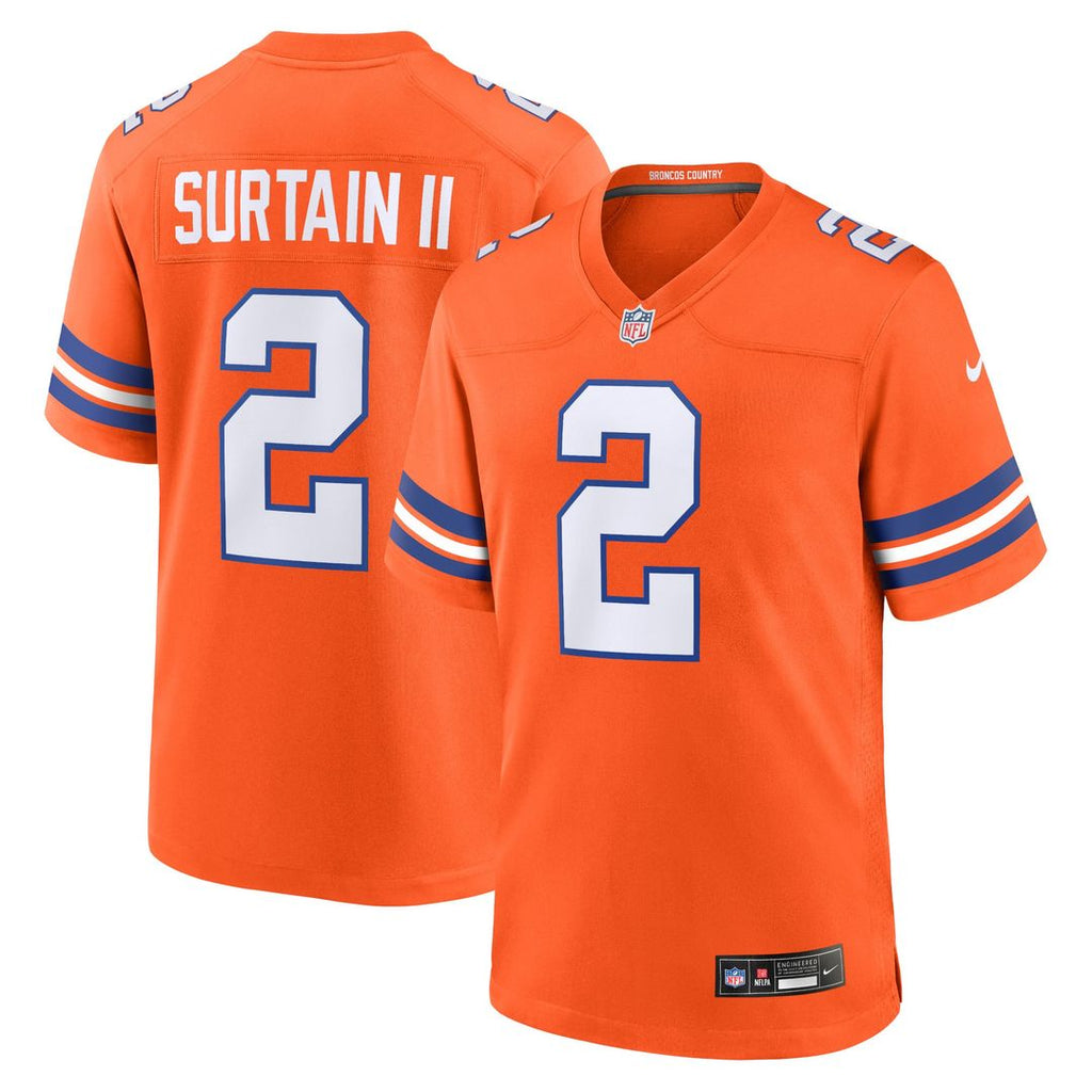 Men's Nike Denver Broncos Patrick Surtain II Orange Mile High Collection 1977 Throwback Player Game NFL Jersey