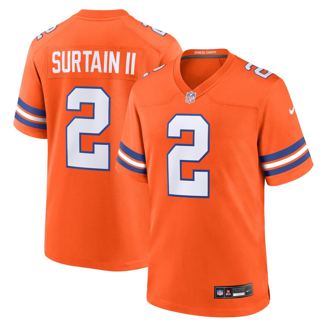 Men's Nike Denver Broncos Patrick Surtain II Orange Mile High Collection 1977 Throwback Player Game NFL Jersey
