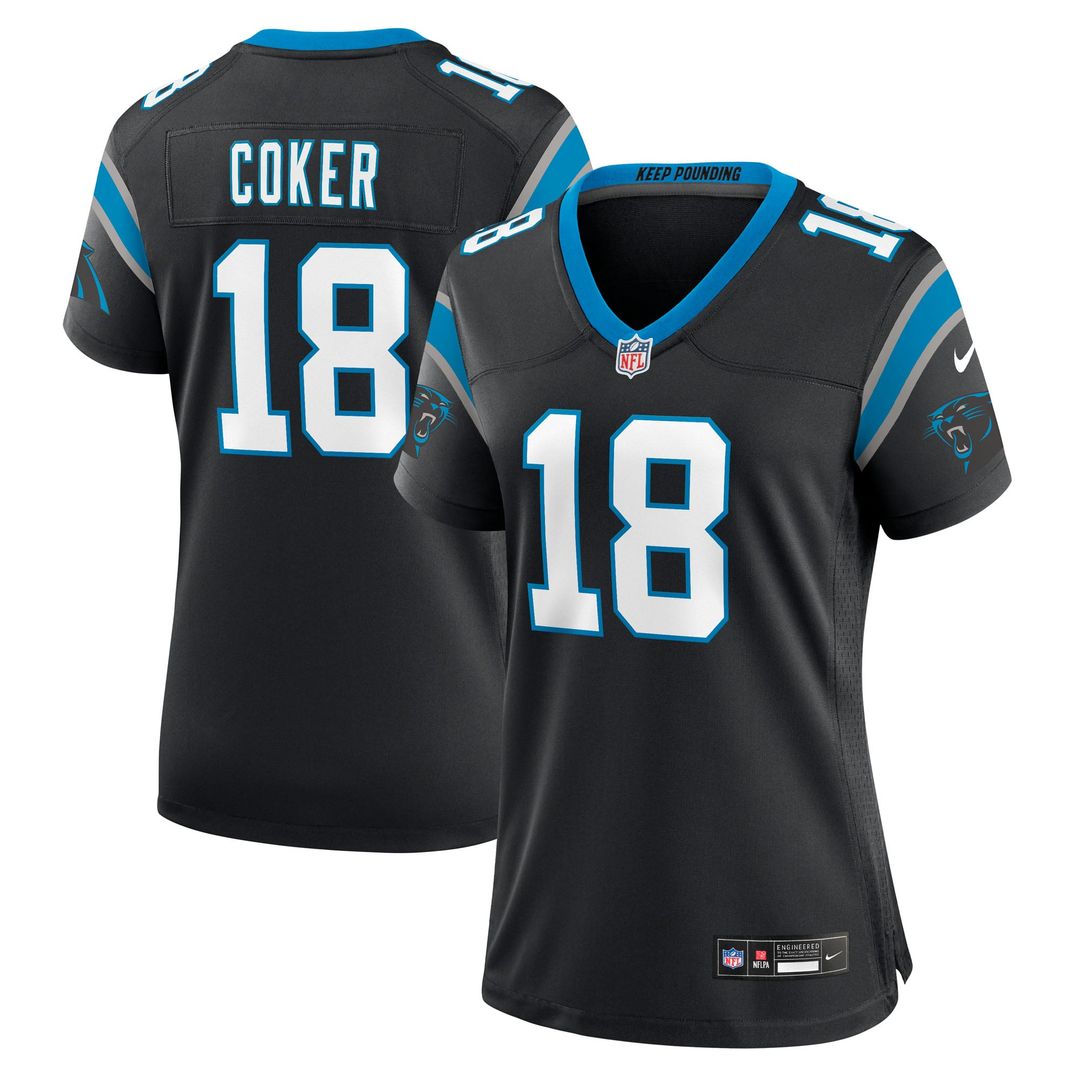 Women's Nike Carolina Panthers Jalen Coker Black Team Game NFL Jersey