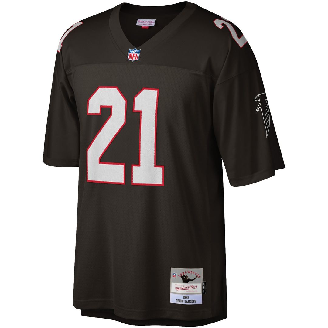 Men's Mitchell & Ness Atlanta Falcons Deion Sanders White Legacy Replica NFL Jersey