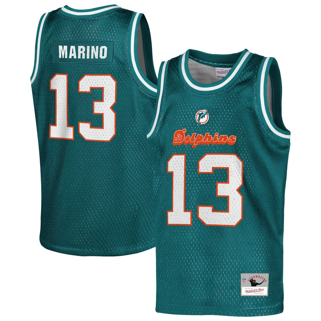 Youth Mitchell & Ness Miami Dolphins Dan Marino Aqua Retired Player NFL Basketball Fashion NFL Jersey