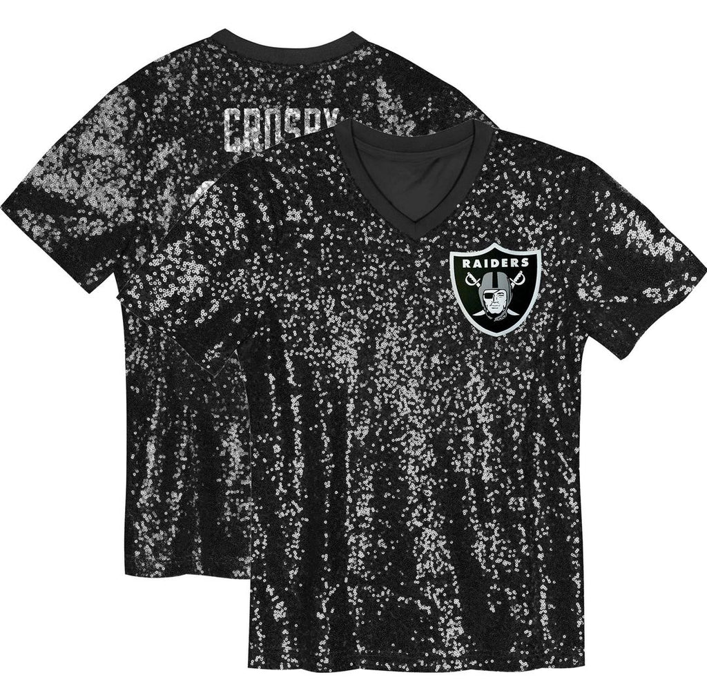 Girls' Youth Las Vegas Raiders Maxx Crosby Black Sequin V-Neck Fashion NFL Jersey