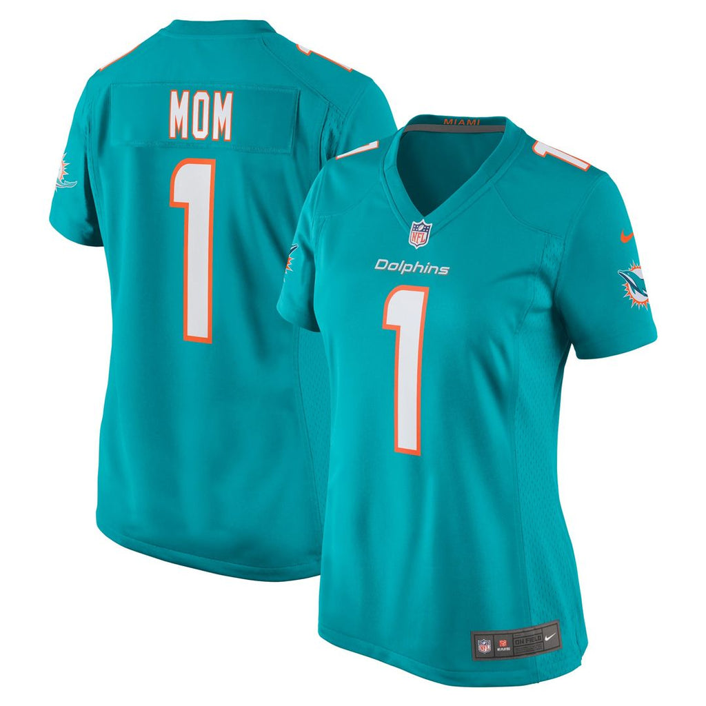 Women's Nike Miami Dolphins Number 1 Mom Aqua Game NFL Jersey