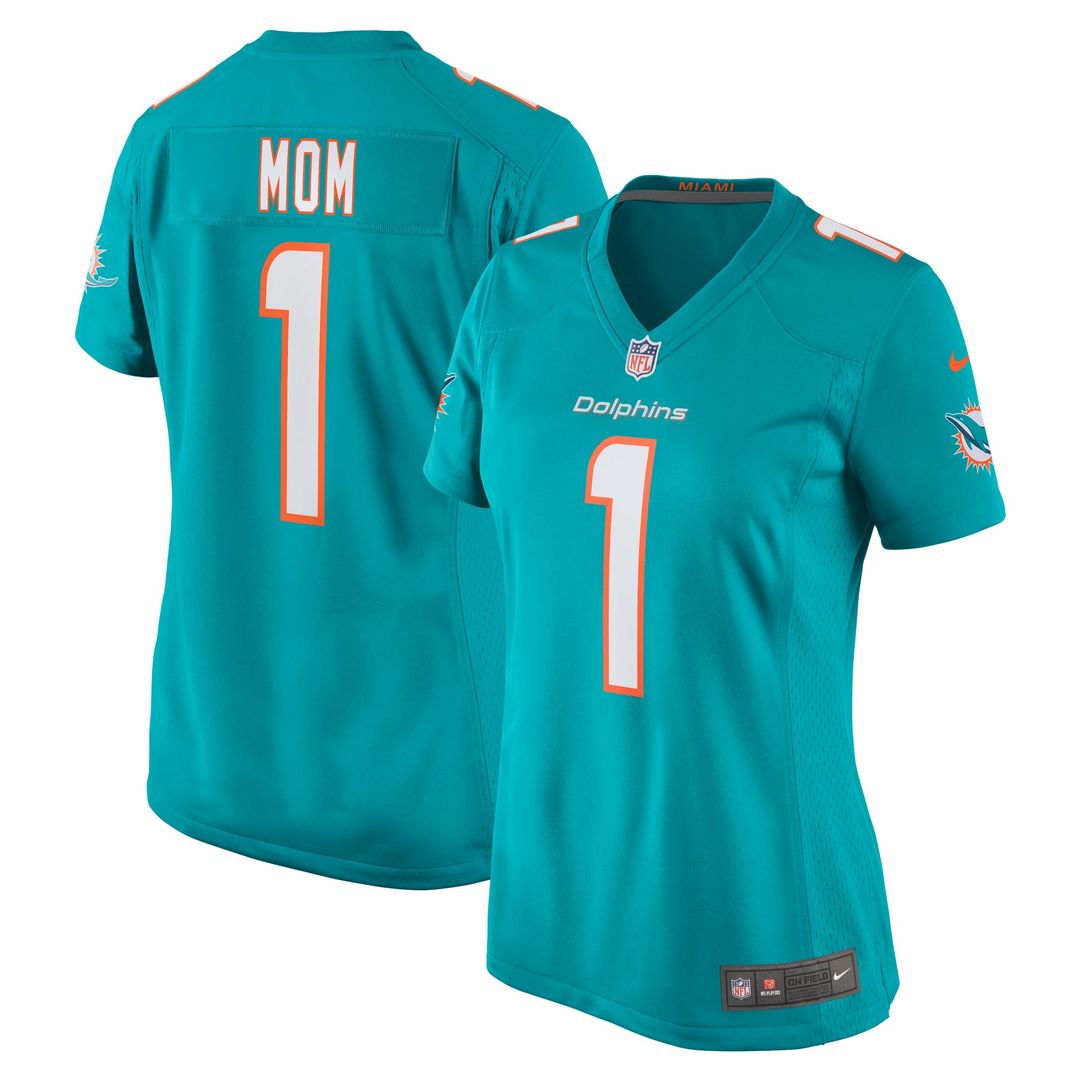 Women's Nike Miami Dolphins Number 1 Mom Aqua Game NFL Jersey
