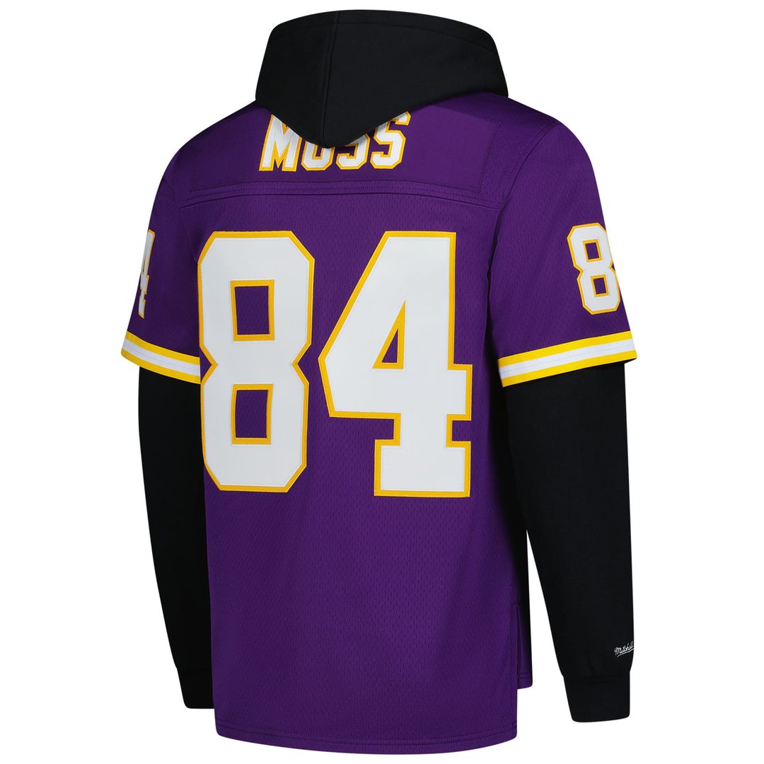 Men's Mitchell & Ness Minnesota Vikings Randy Moss Purple Player Name & Number Hoodie Legacy NFL Jersey
