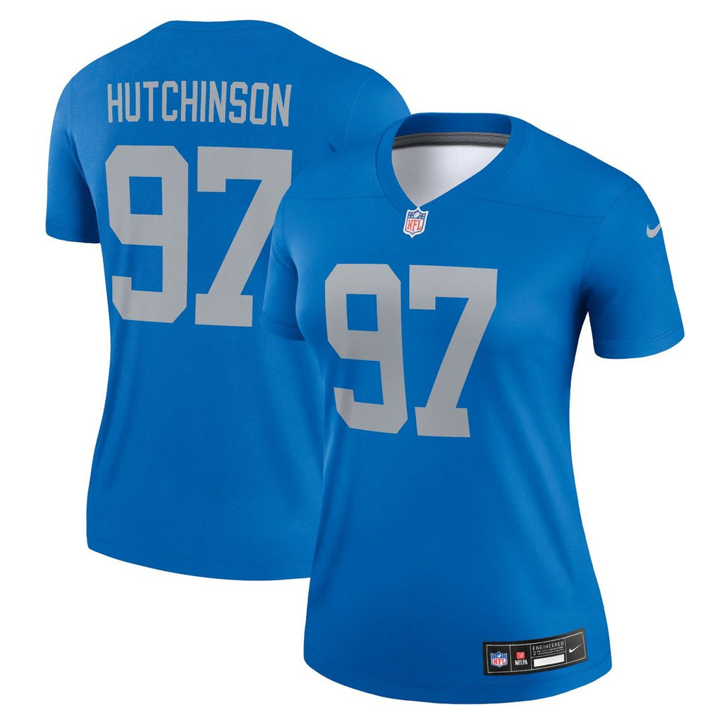 Women's Nike Detroit Lions Aidan Hutchinson Blue Alternate Legend Player NFL Performance Top