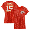 Girls' Youth Kansas City Chiefs Patrick Mahomes Red Sequin Player Name & Number V-Neck Dress NFL Jersey