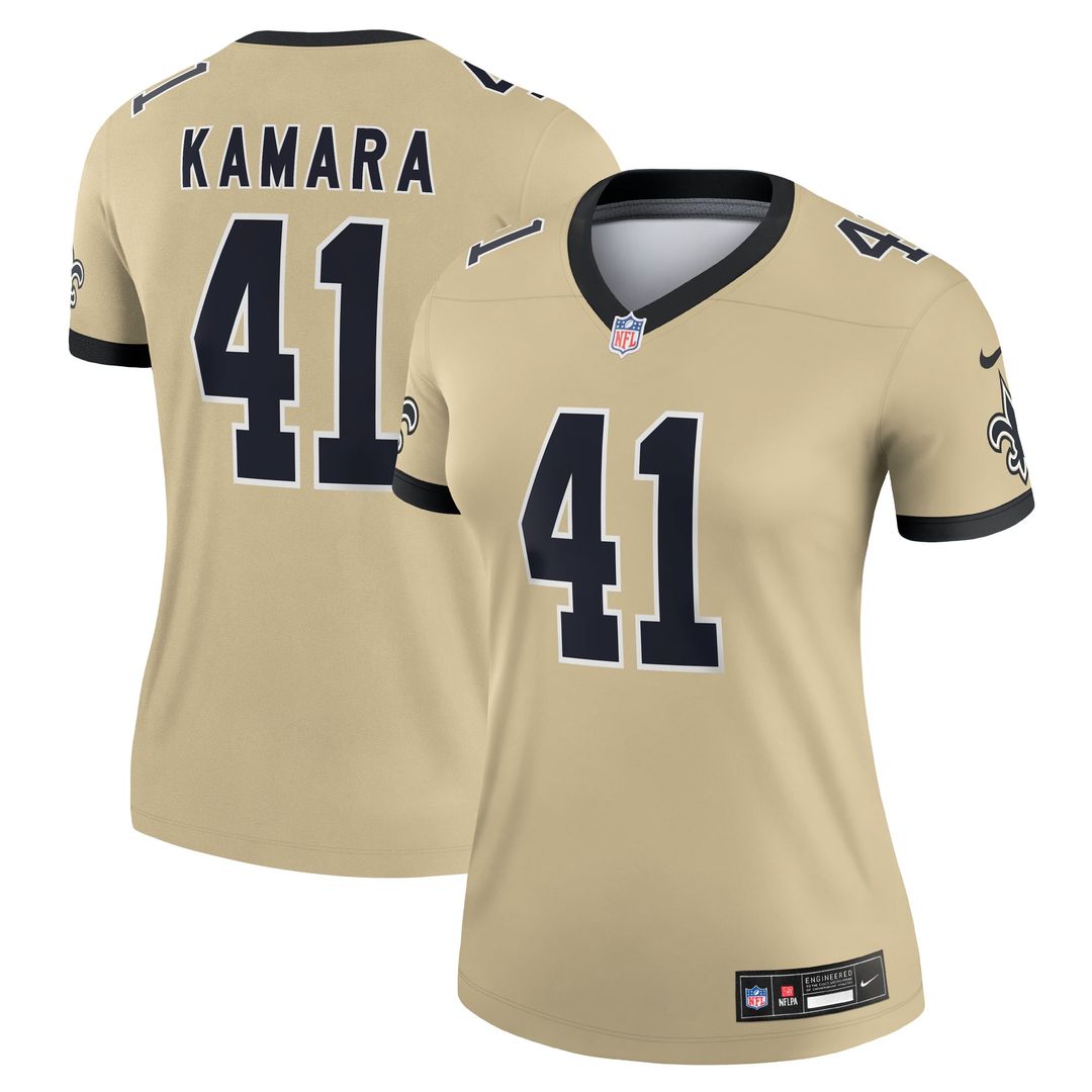 Women's Nike New Orleans Saints Alvin Kamara Gold Gameday Golds Alternate Legend Player NFL Performance Top