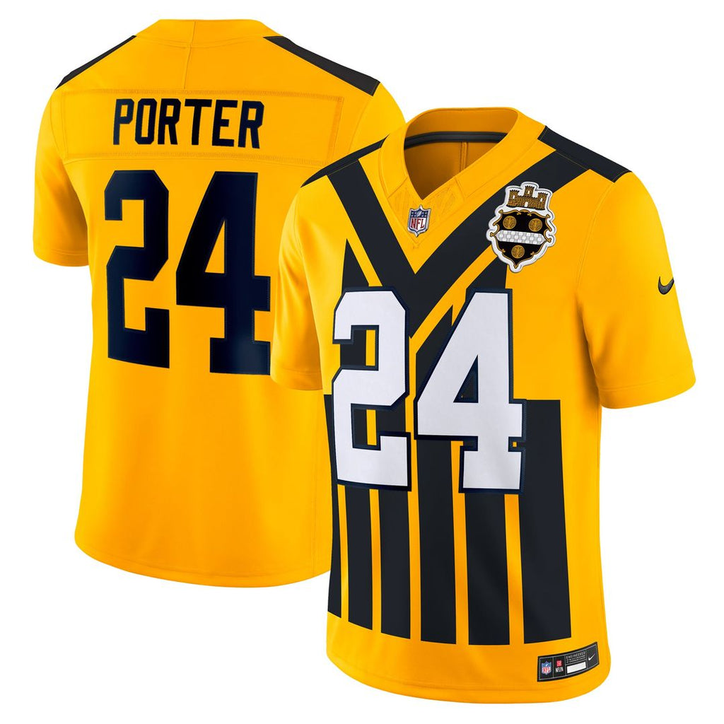 Men's Nike Pittsburgh Steelers Joey Porter Jr. Gold Alternate 1933 Throwback Vapor F.U.S.E. Limited NFL Jersey