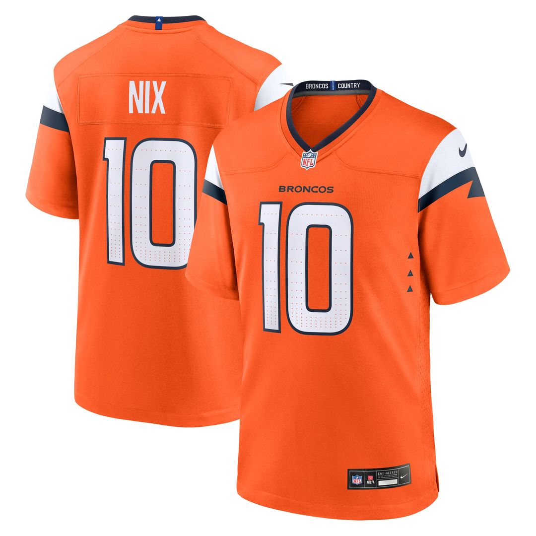 Men's Nike Denver Broncos Bo Nix Orange Player Game NFL Jersey
