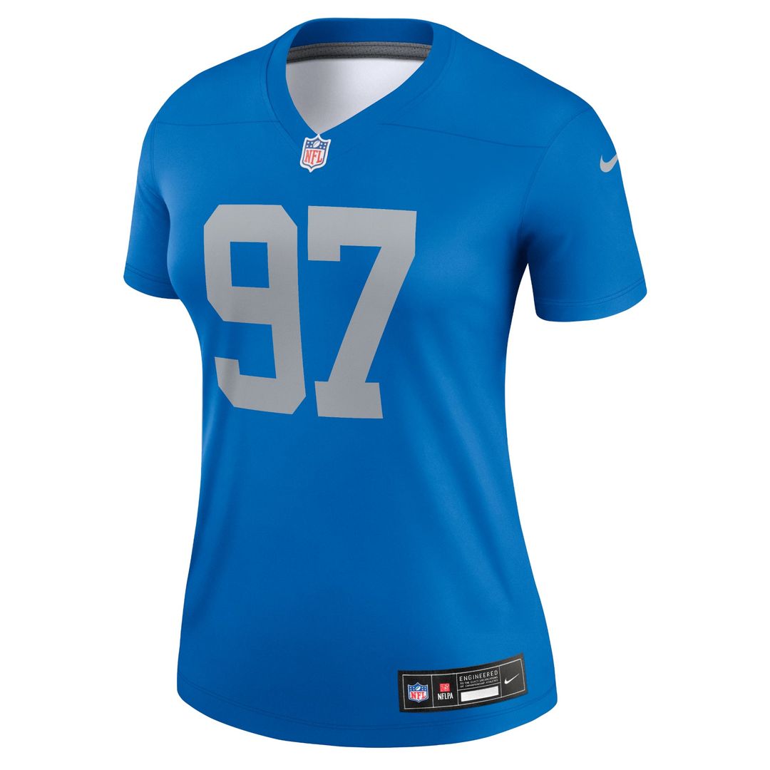 Women's Nike Detroit Lions Aidan Hutchinson Blue Alternate Legend Player NFL Performance Top