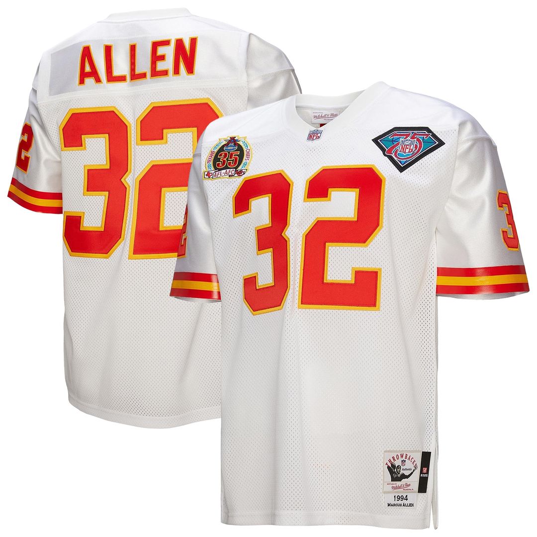 Men's Mitchell & Ness Kansas City Chiefs Marcus Allen White 1994 Authentic Throwback Retired Player NFL Jersey