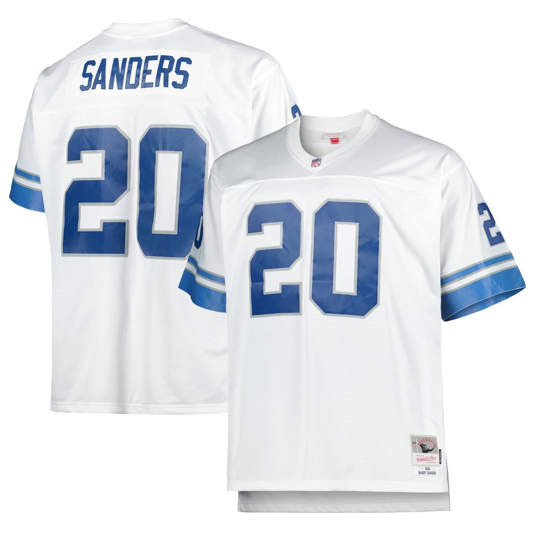 Men's Big & Tall Mitchell & Ness Detroit Lions Barry Sanders White 1996 Retired Player Replica NFL Jersey